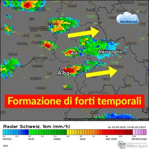 Aggiornamento meteo, ore 18:45: instabilità in aumento con temporali in formazione