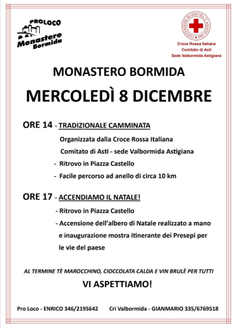 Monastero Bormida | Camminata Croce Rossa + Accensione albero Natale