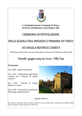 Tonco | Intitolazione della Scuola ad Angela Beatrice Cosseta
