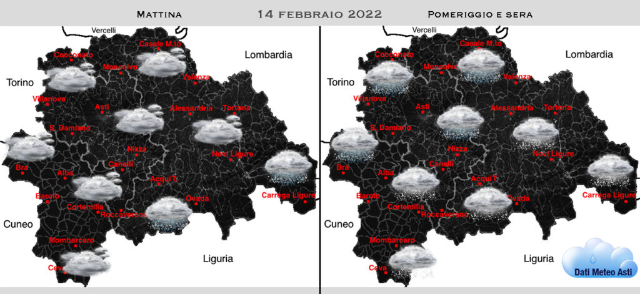 Meteo 14/02/2022: torna la neve in pianura con 10 cm tra Novi e Ovada
