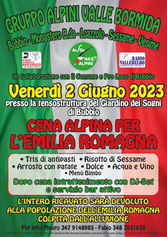 Bubbio | "Cena alpina per l'Emilia Romagna"