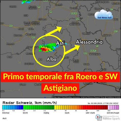 Aggiornamento meteo, ore 18:00: primo temporale fra Roero e Sud Ovest Astigiano