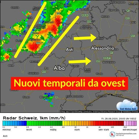 Aggiornamento meteo, ore 20:15: nuovi temporali sull'Astigiano