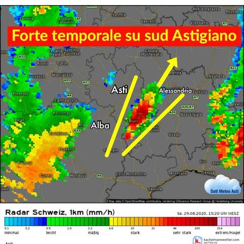 Aggiornamento meteo, ore 15:30: forte temporale sull'Astigiano