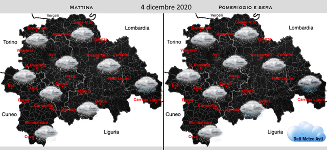 Ancora neve in pianura e fino a 30 cm su Langhe e basso Alessandrino | Previsioni meteo 4 dicembre 2020